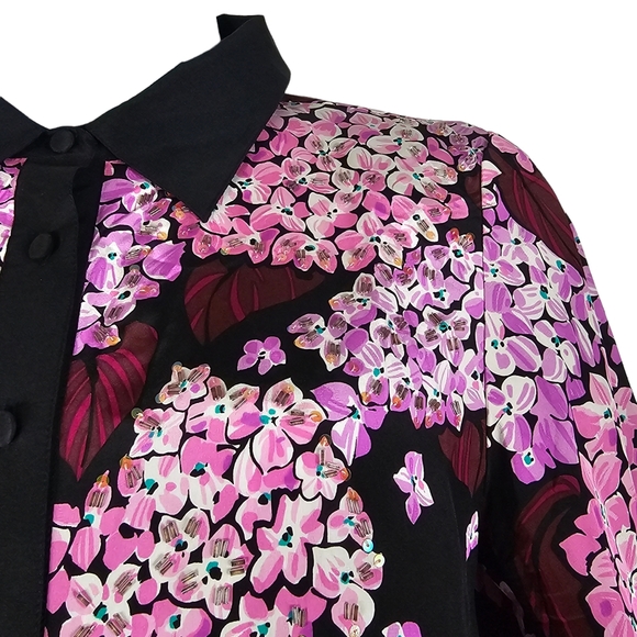 Bob Mackie Wearable Art Floral Beaded Blouse Pink and Black Women's Size Large - Picture 5 of 15